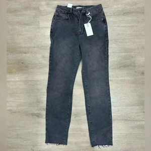 NWT Good American Jeans Size 0/25 Classic Raw Hem Slim Jeans Gray Cotton